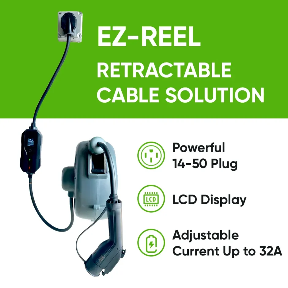 Level 2 NEMA 14-50 EZ EV Charger Retractable Reel with 11FT of cable